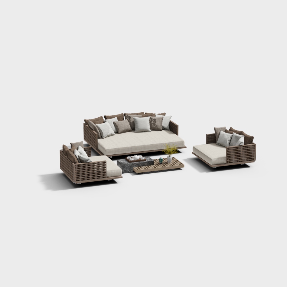 Modern Outdoor Furniture Set 3D Model – Woven Textures