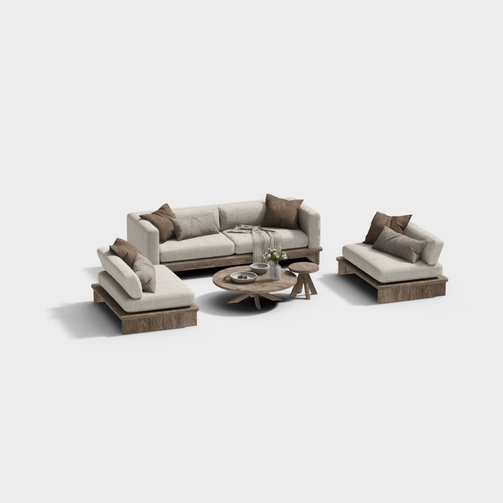 Cozy Retreat Sofa Set 3D Model – Low-Poly Fabric Design