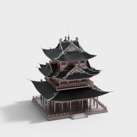 Oriental Aesthetic-Inspired 3D Model Architecture