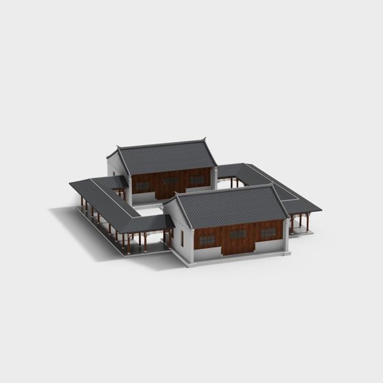 Traditional Eastern Courtyard Low-Poly 3D Model