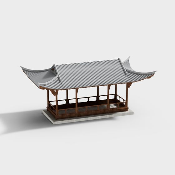 Elegant Oriental Pavilion 3D model