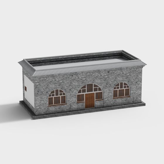 Traditional Brick House 3D model in Low-Poly Style