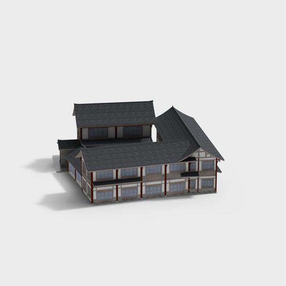 Exquisite Low-Poly Oriental Architecture 3D model