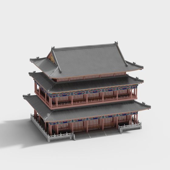 Elegant Eastern Aesthetic 3D model Architecture