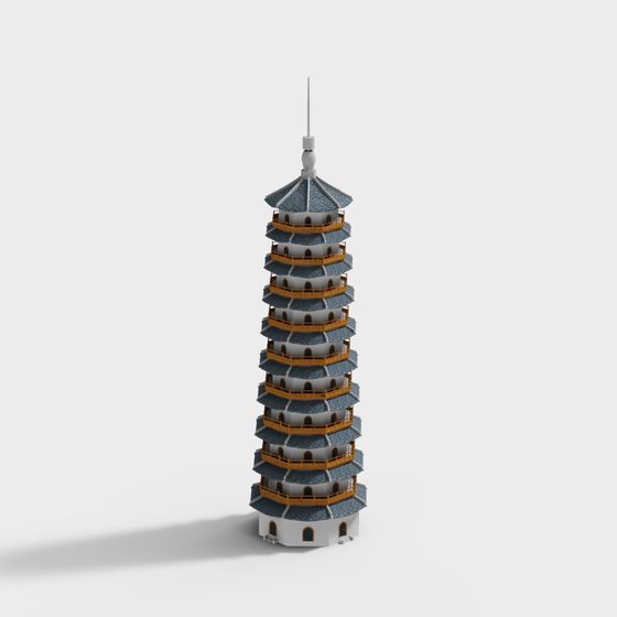 Eastern-Inspired Tower 3D model with Modern Aesthetics