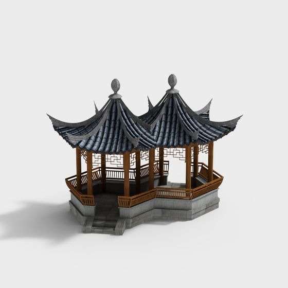 Classical Pavilion 3D Model with Oriental Aesthetics