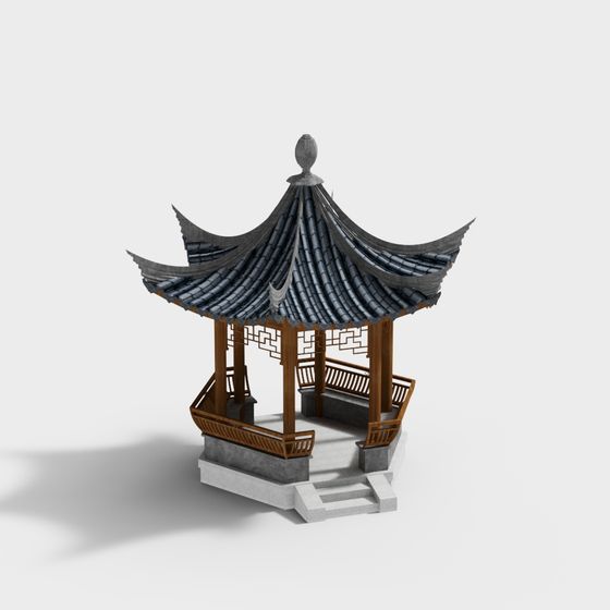 Elegant Oriental Pavilion 3D model