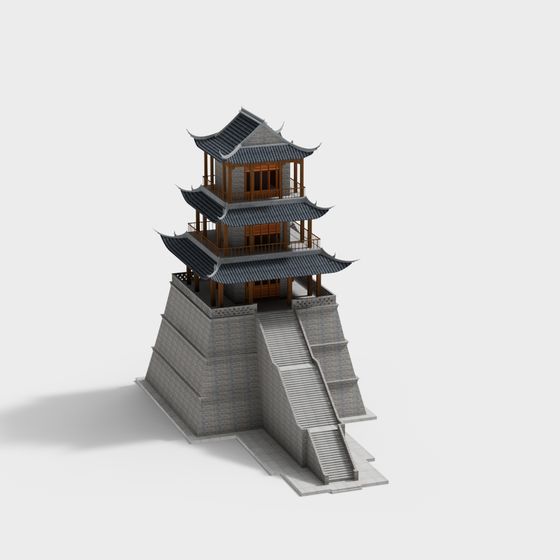 Oriental Aesthetic 3D Tower Model