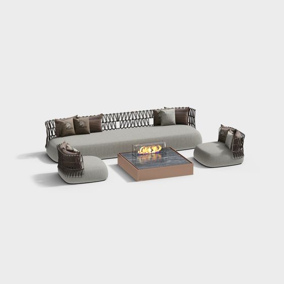 Low Poly Detail Sofa Set 3D model
