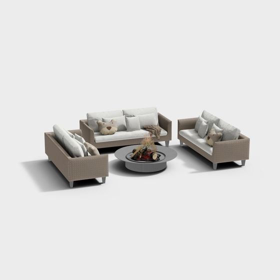 Stylish Low Polygon 3D Sofa Set Model