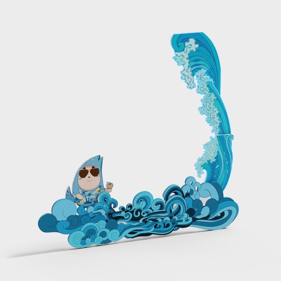 Surfer on Waves 3D Model for Summer Vibes