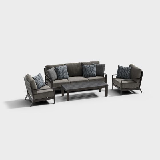 Elegant Low-Poly Sofa Set 3D model
