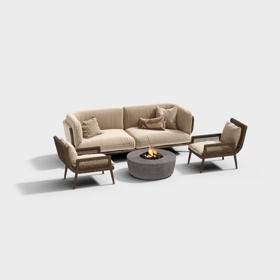 Stylish Low-Poly Sofa Set 3D model