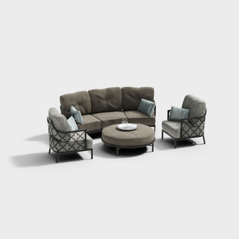 Elegant Low-Poly Sofa Set 3D Model – Minimalist Comfort