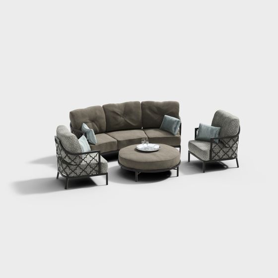 Elegant Low-Poly Sofa Set 3D model