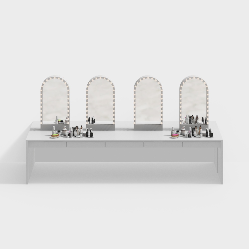 Tocador largo con espejo de doble cara para cuarto de polvos