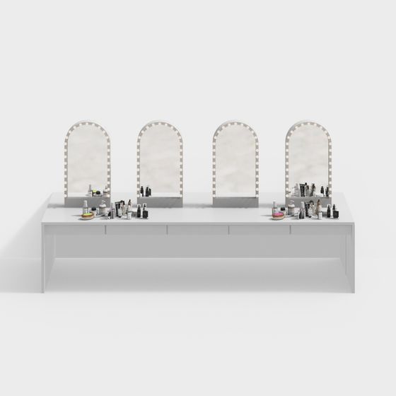 Tocador largo con espejo de doble cara para cuarto de polvos