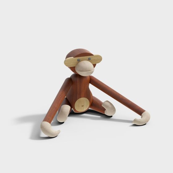 Playful Wooden Puppet Monkey 3D model