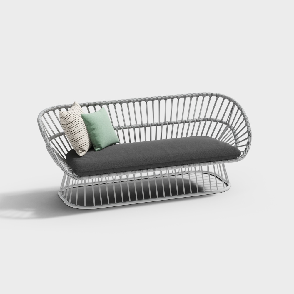 Minimalist Sofa 3D Model – Gray Frame with Green Accent
