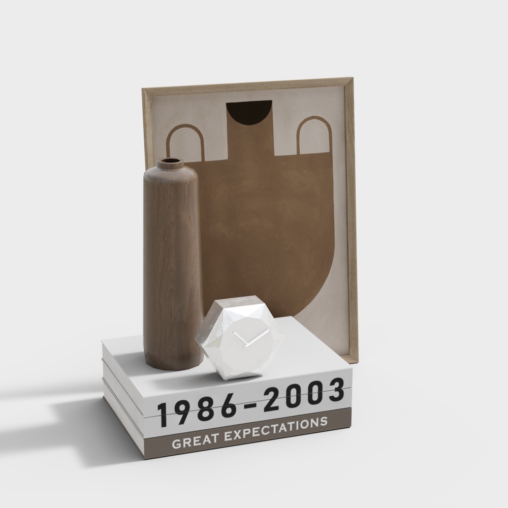 Timeless Elegance 3D Model – Wooden Vase & Geometric Sculpture