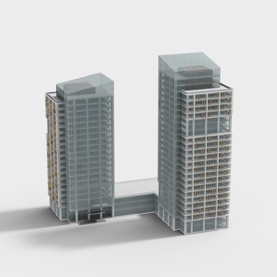 Dual Tower Building 3D model for Modern Urban Design