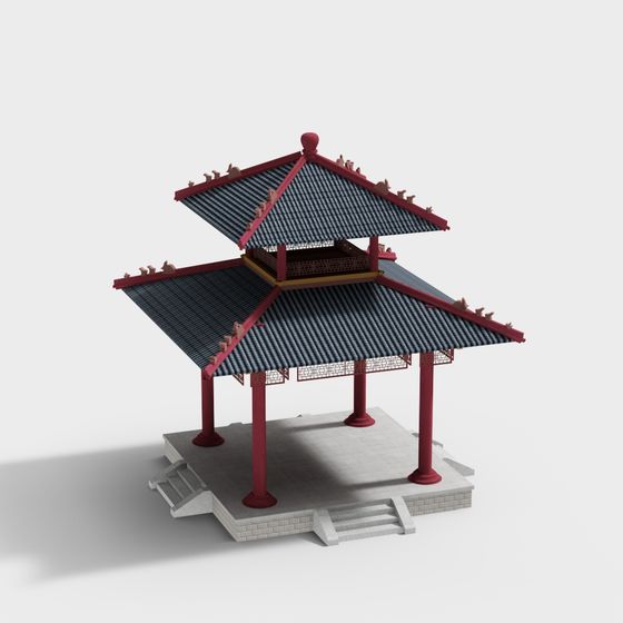 Elegant East Asian Pavilion 3D model