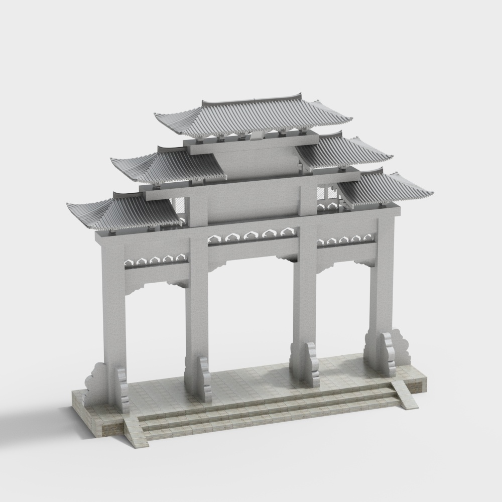 East Asian Paifang Low-Poly 3D Model