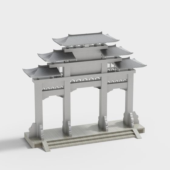 East Asian Paifang Low-Poly 3D Model