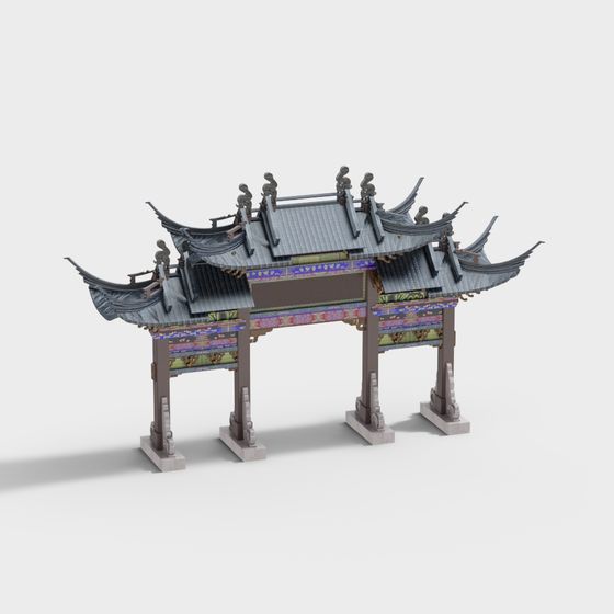 Chinese Archway 3D Model with Elegant Design