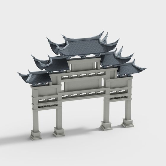 Elegant East Asian Archway 3D model
