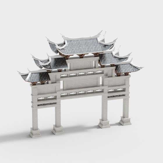 Elegant East Asian Arch 3D model