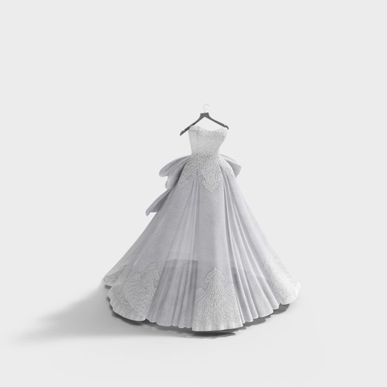 Graceful Low-Poly Wedding Dress 3D model for Enchanting Projects