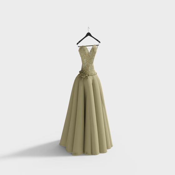 Elegant Golden Evening Dress 3D model