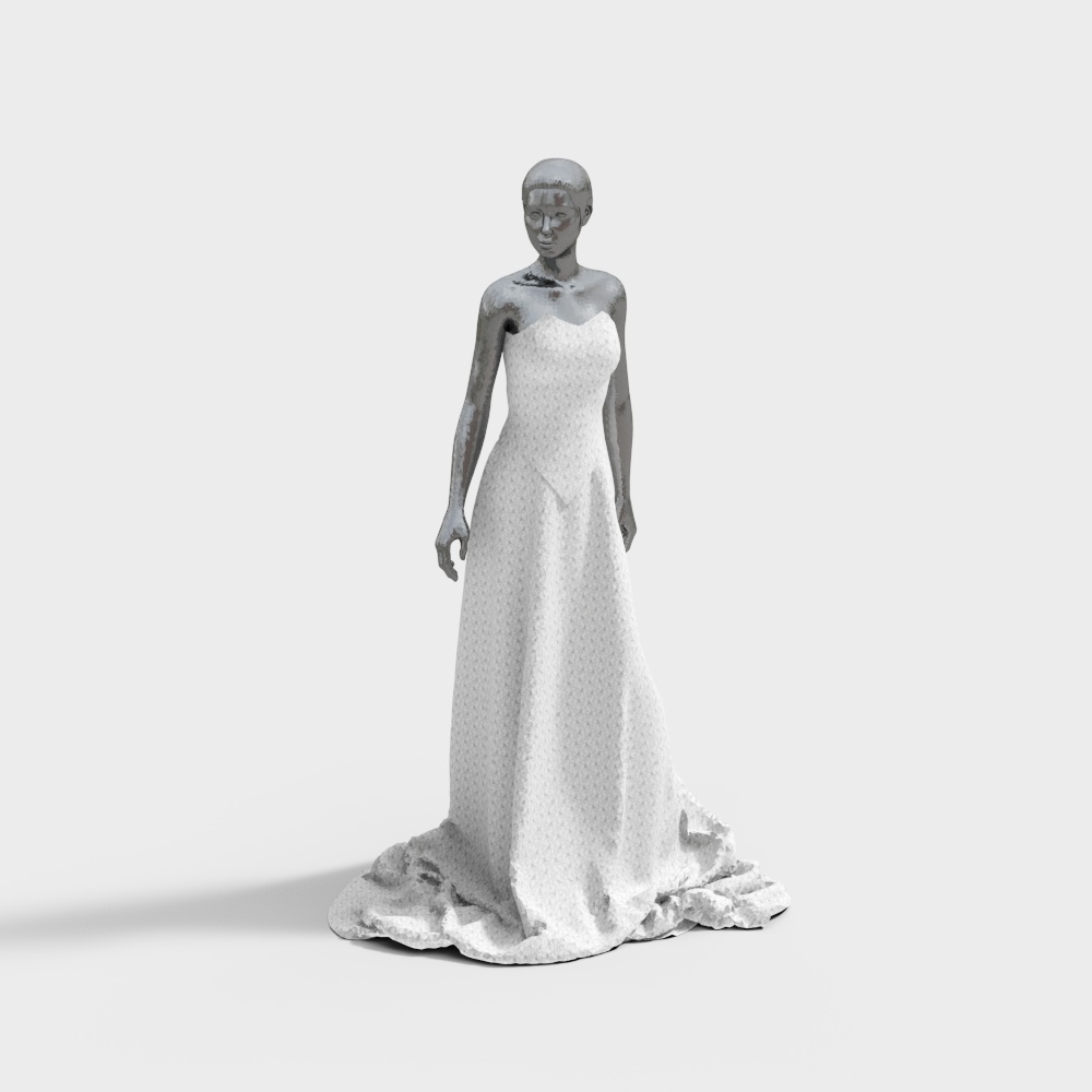 Elegant Low-Poly 3D Model of a White Dress