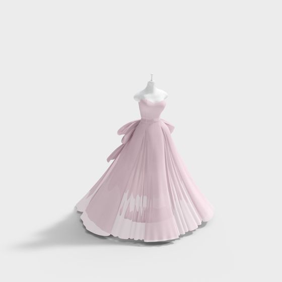 Elegant Low Polygon Wedding Dress 3D model