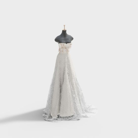 Elegant Low-Poly Wedding Dress 3D model
