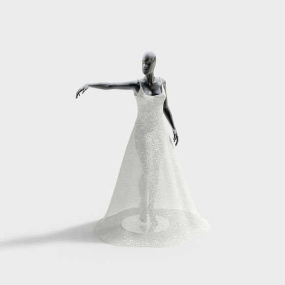 Graceful Lace Wedding Dress Model 3D