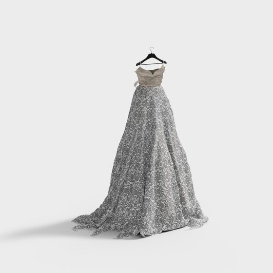 Elegant Silver Dream Long Dress 3D model
