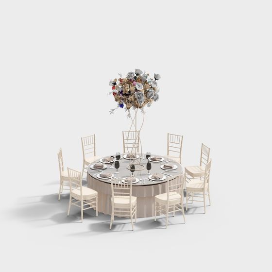 Elegant Round Dining Scene 3D model
