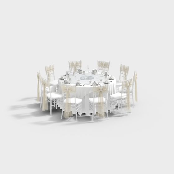 Elegant Wedding Banquet Table and Chairs Set 3D model
