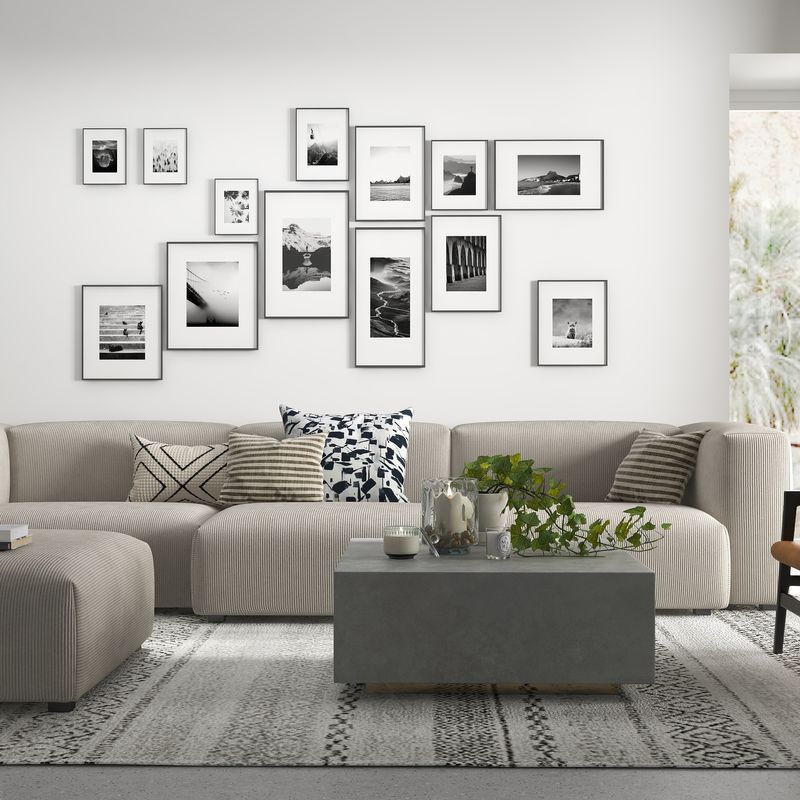 Modern Living Room with Beige Sofa and Concrete Coffee Table