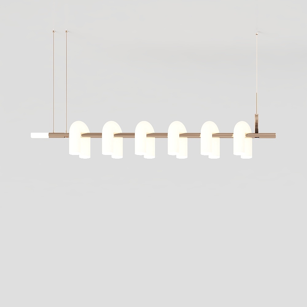 Minimalist Chandelier 3D Model in Golden Finish