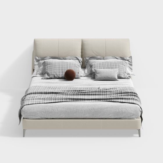 Elegant Minimalist Bed 3D model for Modern Interiors