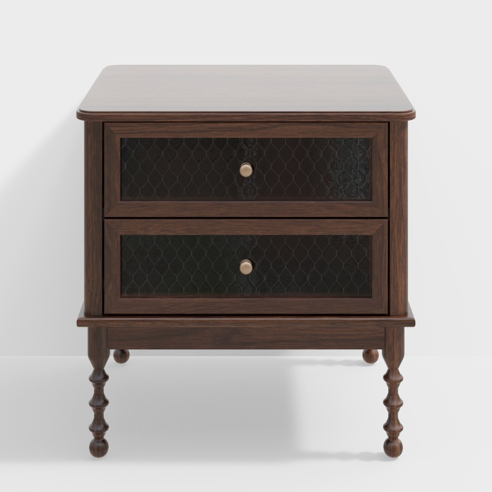 Retro Bedside Table 3D Model – Low-Poly Wood and Metal