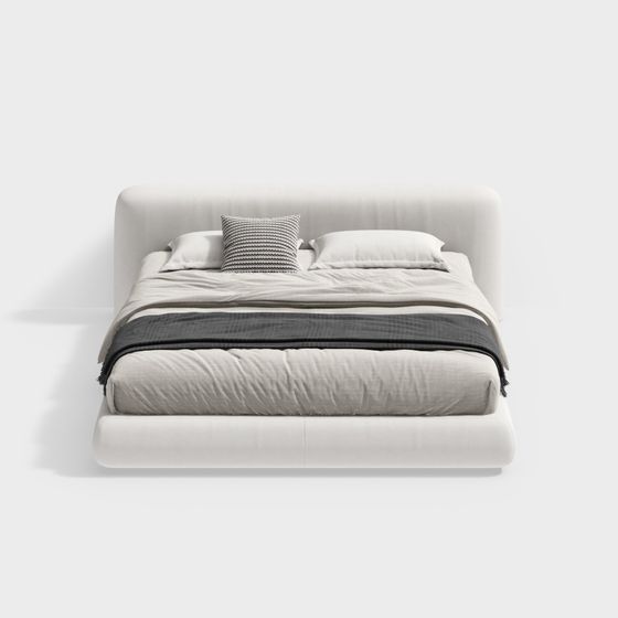Wabi-Sabi Style Double Bed 3D Model in Modern White