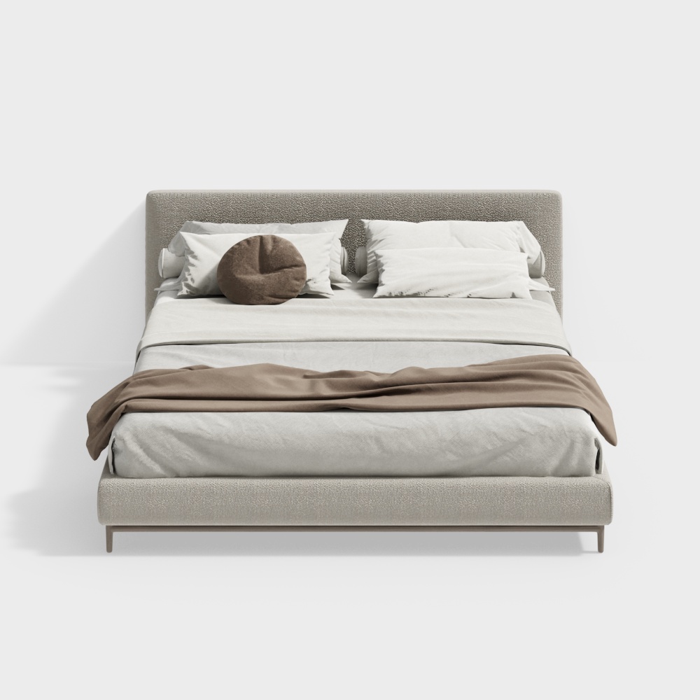 Elegant Low-Polygon Bed 3D Model – Minimalist Gray Design