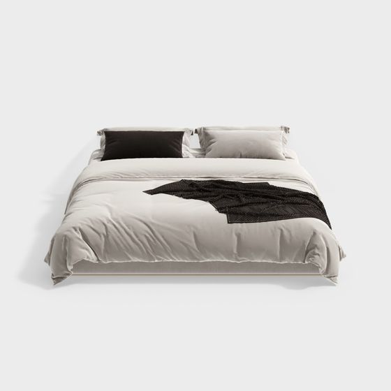 Wabi-Sabi Style Double Bed 3D Model in Beige Finish