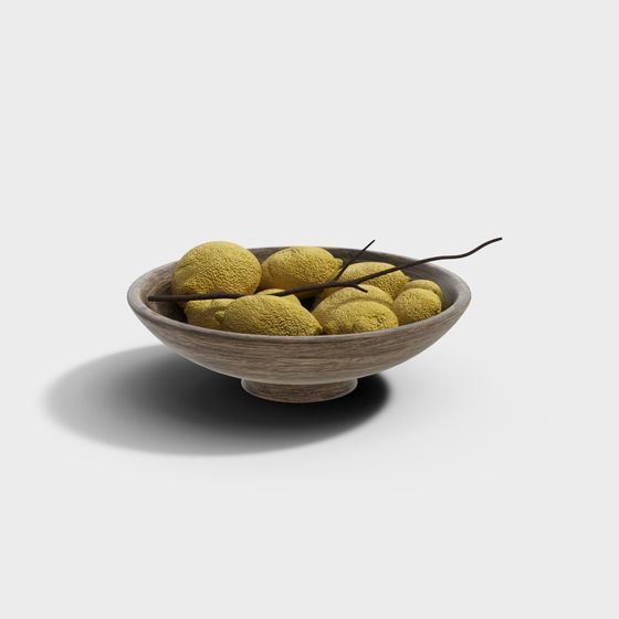 Low-Poly Wooden Fruit Bowl 3D model