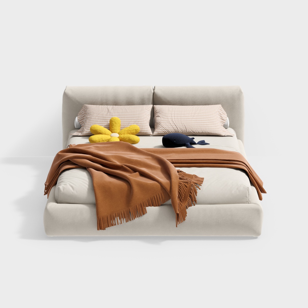 Elegant Low-Polygon Bed 3D model for Modern Interiors