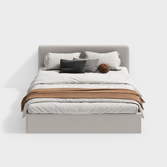 Cozy Minimalist Bed 3D model for Modern Interiors